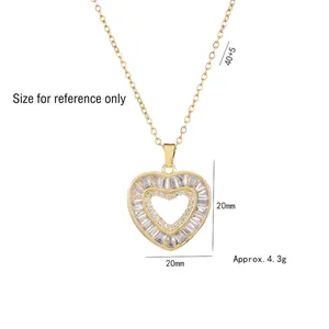 Sparkling zircon heart pendant necklace with gold plating for women fashion