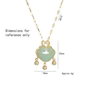 Retro emerald green ruyi lock pendant necklace in gold titanium steel with dimensions
