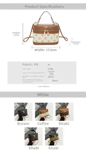 Detail view of mini monogram box bag showing dimensions 17.5x12x8.5cm and chain strap