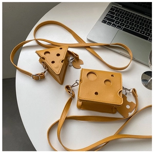 Creative cheese-shaped mini crossbody bag with yellow perforated leather texture
