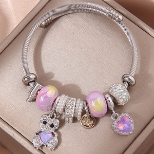 Kralen Armband Roestvrij Staal Kabeldraad Strass Beer Hart Charmes DIY Mode Sieraden Vrouwen Boheemse Glazen Kralen