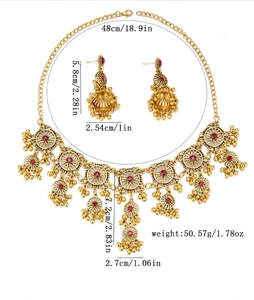 Detailsicht des Bronze-Vintage-Blumenschmucksets mit Maßen und Gewichtsspezifikationen