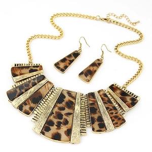 Bohemian Leopard Print Alloy Jewelry Necklace And Earrings Retro Ethnic Long Sweater Chain For Women