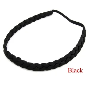 Black braided hairband with classic three-strand twist and high-elasticity hair tie