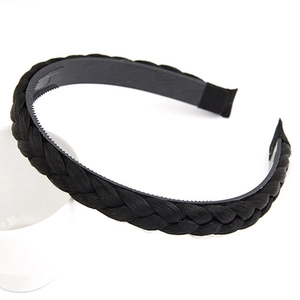 Detail of black braided wig headband with inner teeth for secure non-slip grip
