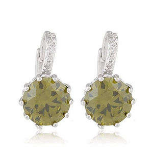 Boucles d'oreilles pendantes avec cristaux vert olive et détails en zircone cubique