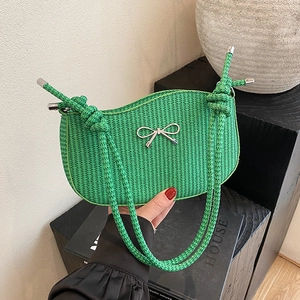 Borsa Sotto l'Ascella in PU Intrecciato alla Moda per Donna Con Fiocco in Metallo Argentato e Tracolla in Corda a Nodo
