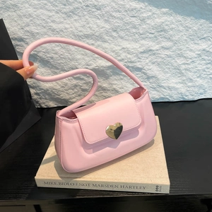 Women Heart Buckle PU Leather Underarm Bag Minimalist Vintage Single Shoulder Handbag Versatile Chic Small Crossbody Bag