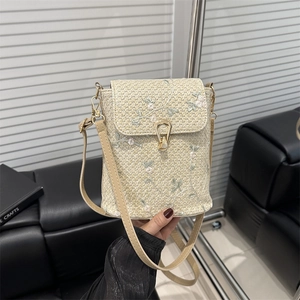 Petit Sac Bandoulière Tissé Style Pastoral Pour Femme Avec Broderie Florale Et Fermoir Métallique Sac À Épaule Mode Été