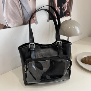 Women Japanese Style Ita Bag PU Leather Tote Bag Transparent PVC Window For Pins Dolls Display Daily School Commute Shoulder Bag