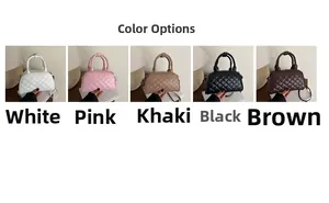 Quilted boston bags in white, pink, khaki, black and brown colors with top handles
