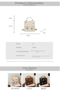 Size specifications and product details for the embroidered mini cartoon backpack