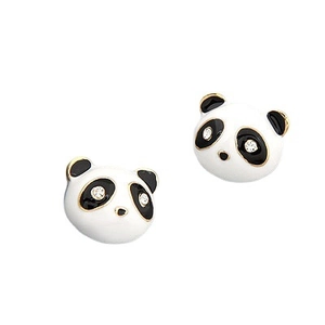Orecchini A Lobo Panda Carino Lega Smalto Nero Bianco Strass Gioielli Animali Per Donne Ragazze Stile Cartone Animato Moda