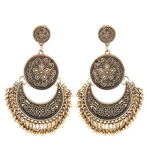 Bohemian Vintage Alloy Tassel Earrings For Women Antique Gold Silver Ethnic Floral Moon Dangle Earrings Jewelry