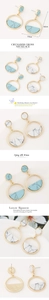 Detailed view of turquoise geometric gold earrings with dimensions 4.0cm by 2.4cm