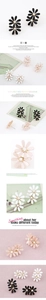 Detailed view of daisy stud earrings in black, white, and pink with centered crystals