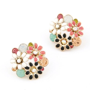 Daisy Flower Stud Earrings Alloy Rhinestone Colorful Enamel Sweet Floral Jewelry Accessory For Women Elegant Style