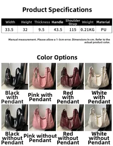 Detailed size chart and multi-color options for the large PU leather tote bag