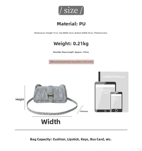 Detailed size chart for the PU leather baguette bag showing dimensions and capacity