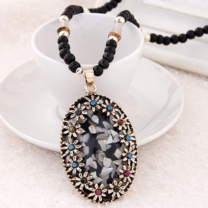 Vintage Bohemian Perlen Anhänger Halskette Ethno Stil Legierung Harz Perlmutt Eingelegt Lange Pulloverkette Damen Schmuck