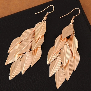 Alloy Dangle Earrings Multilayer Leaf Geometric Tassel Bohemian Vintage Style Fashion Jewelry For Women