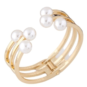 Bracelet Jonc Multicouche Élégant Alliage Faux Künstliche Perle Strass Mode Statement Ouverture Bangle Bijoux Femmes