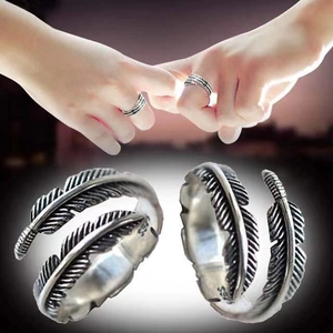 Feather Open Ring Alloy Vintage Silver Adjustable Bohemian Ethnic Style Retro Leaf Shape Jewelry For Women