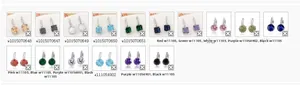 Detailed grid of geometric zircon earrings in multiple colors like emerald and ruby