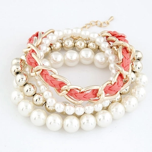 Bracelet Multicouche Bohème Alliage Imitation Künstliche Perle Corde Tressée Ajustable Style Künstliche Perles Bijoux De Mode Coréenne