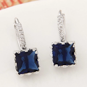 Elegant square blue sapphire earrings with silver hooks and sparkling micro zircons