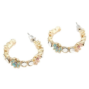 C-Förmige Blumen Ohrstecker Legierung Emaille Süßer Floraler Geometrischer Schmuck Mit Künstlichem Kristall Mode Koreanischer Stil