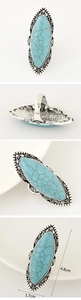 Detailed views of Bohemian turquoise ring showing intricate silver alloy design and 4.8cm size