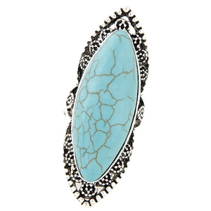 Vintage Bohemian Marquise Synthetic Turquoise Ring Alloy Hollow Carved Ethnic Retro Jewelry For Women