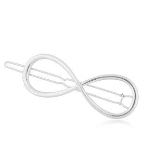 Barrette à cheveux minimaliste en métal argenté avec le symbole de l'infini poli