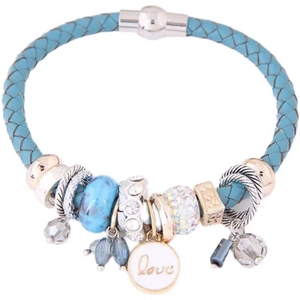 Beaded Charm Bracelet Braided Leather Alloy Crystal Love Heart Pendant Magnetic Clasp Bohemian Elegant Fashion Women