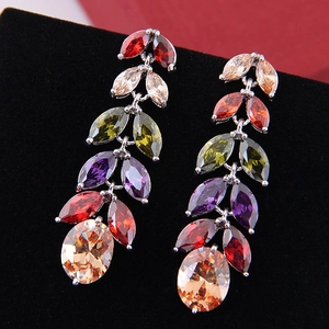 Dangle Drop Earrings Zircon Marquise Oval Cut Leaf Shaped Copper Plated Elegant Wedding Party Jewelry For Women