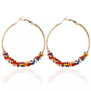 Orecchini a Cerchio in Lega d'Oro Stile Bohemian Con Perline Colorate Design Intrecciato Gioielli Moda Regalo Donna