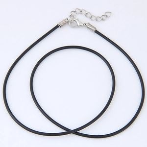 Classic black leather cord necklace with adjustable silver lobster clasp and chain