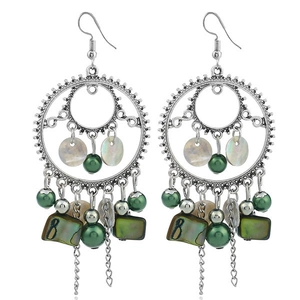 Bohemian Geometric Openwork Alloy Earrings With Shell Disk Synthetic Beads And Long Metal Chain Tassels Ethnic Style