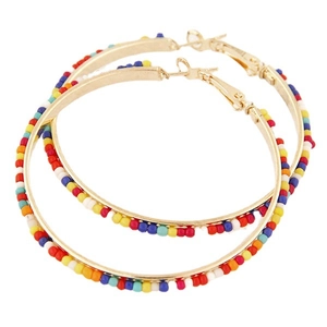 Bohemian Colorful Seed Bead Hoop Earrings Large Alloy Geometric Circle Stud Earrings For Women Minimalist Fashion Jewelry