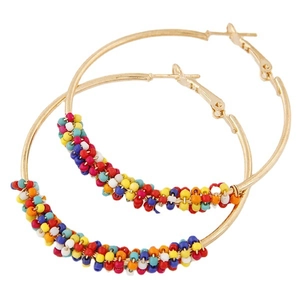 Bohemian Hoop Earrings Alloy Gold Multicolor Seed Bead Wrapped Geometric Circle Drop Earrings For Women Daily Party Jewelry