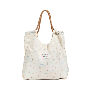 Sac fourre-tout mignon style japonais en toile avec motifs d'animaux et anses en corde