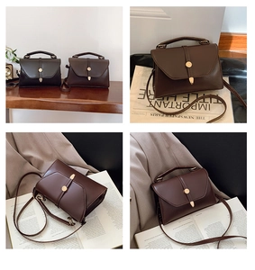 Détails de petits sacs carrés vintage en noir et marron avec boucles dorées rondes