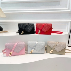 Chic crossbody flap bag with geometric glitter flap and metal turn-lock in five colors