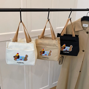Sac à main en toile brodé de chiens mignons en trois couleurs avec motif de chapeau de fête