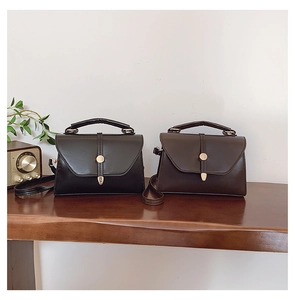 Gros plan de sacs bandoulière rétro en noir et marron avec boucles métalliques