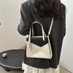 Retro geometric three-color crossbody bag with woven texture and dual-carry handles