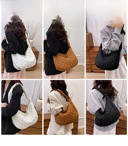 Vues multiples du sac cabas matelassé pour femme en blanc, marron et noir