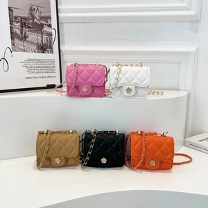 Fashion Women Mini Quilted Shoulder Bag PU Leather Chain Crossbody Bag With Flower Lock Small Square Chic Handbag Purse