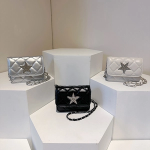 Quilted mini crossbody chain bags in black, white and silver with star buckle decoration